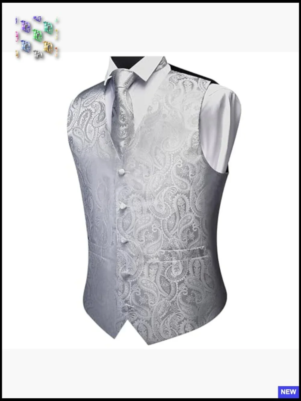 Men's V-Neck Suit Vest Formal Paisley Jacquard Waistcoat Set Elegant Wedding